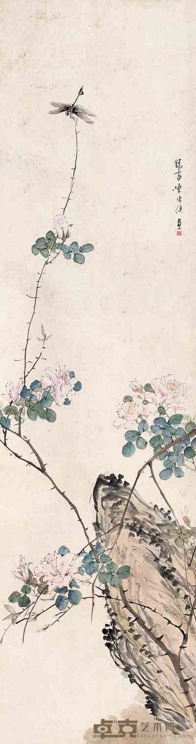 陈康侯 花虫图 立轴 146×39cm